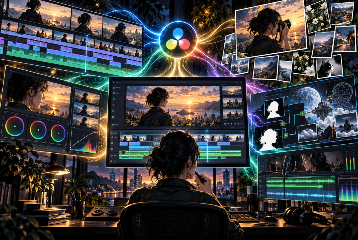 DaVinci Resolve 21で動画・写真・カラー・音声制作の領域が広がったイメージ