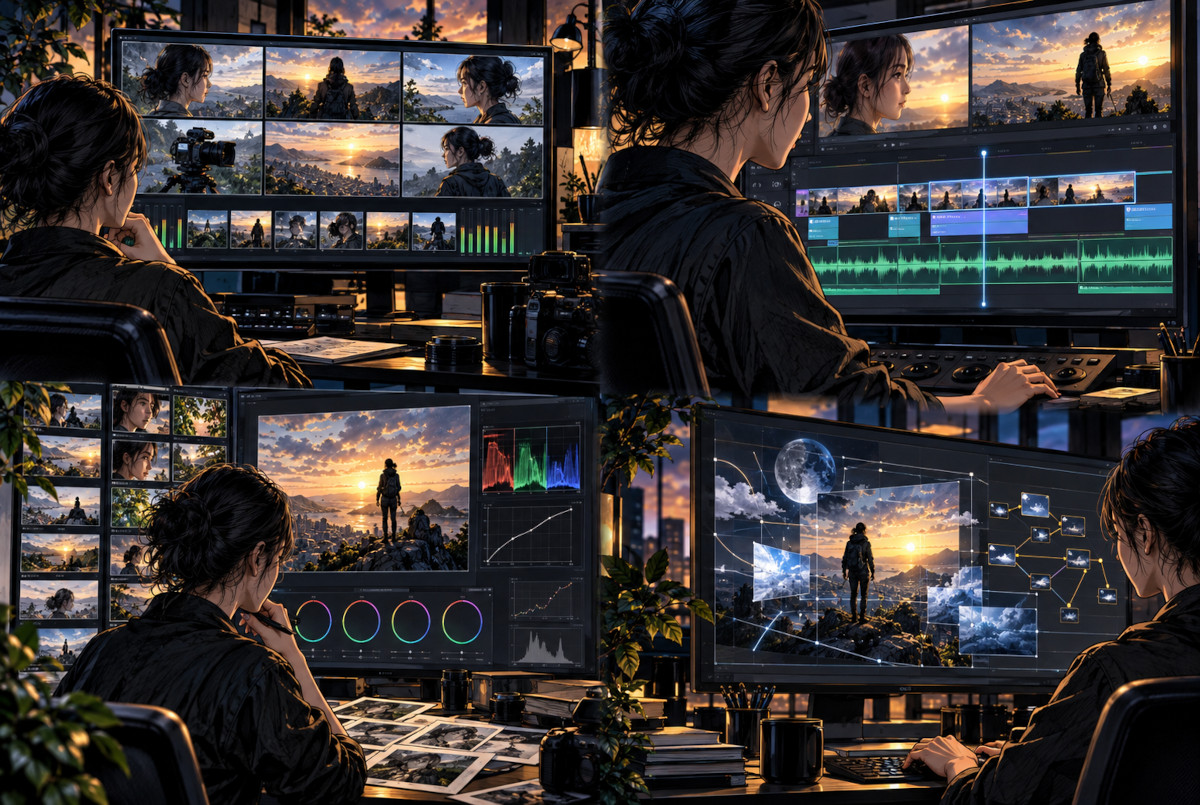 DaVinci Resolve 21.1のマルチカムや写真編集などの改善を表現したイメージ