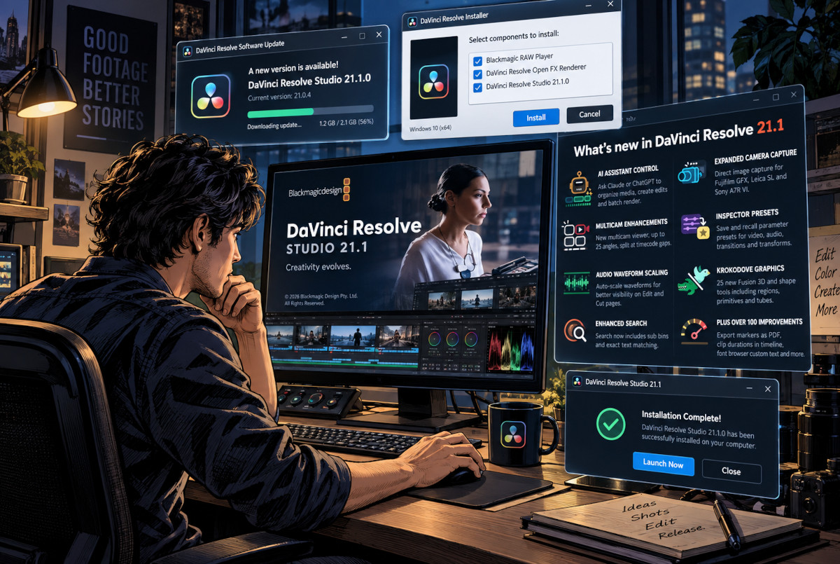 DaVinci Resolve Studio 21.1へのアップデートを表現したイメージ