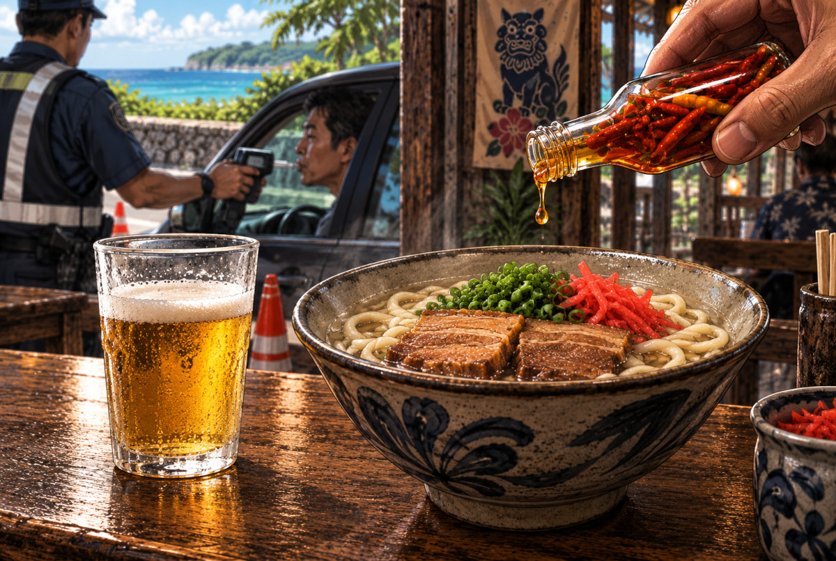 ビールとコーレーグース、呼気検査を対比したイメージ