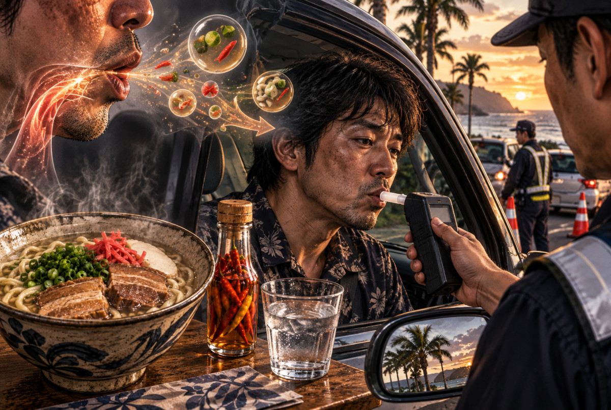 コーレーグースを使った食後と呼気検査の関係を表現した概念イメージ