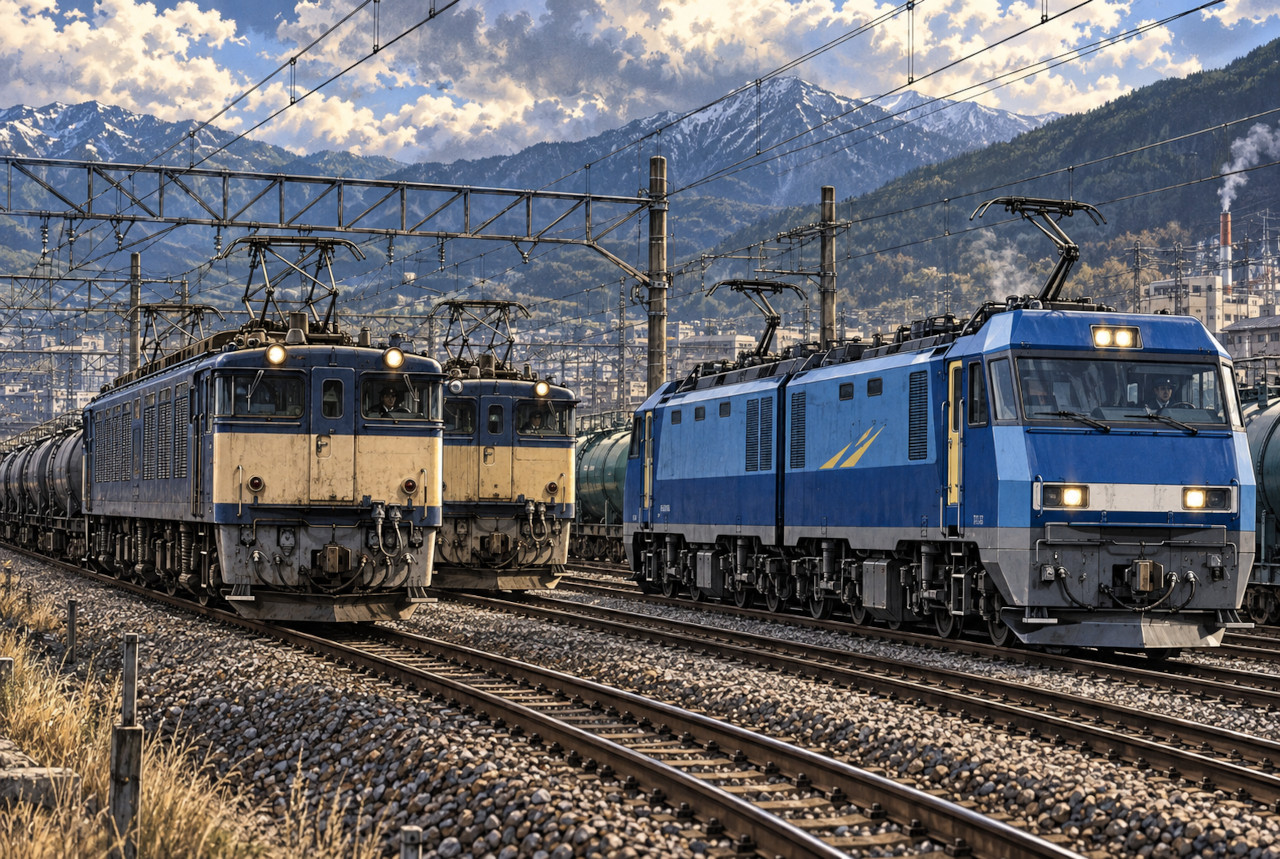 EF64重連とEH200の構造差をイメージした比較イラスト