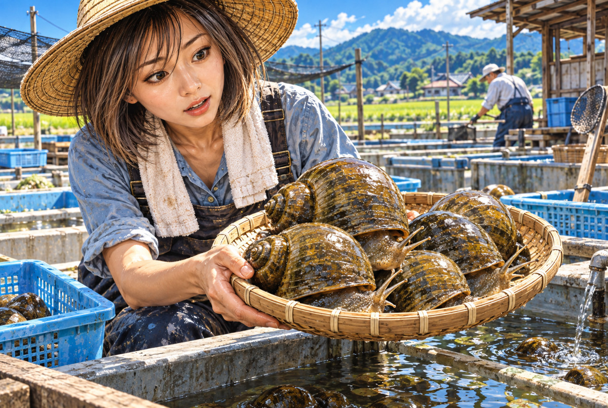 食用として養殖されるスクミリンゴガイを表現したイメージ
