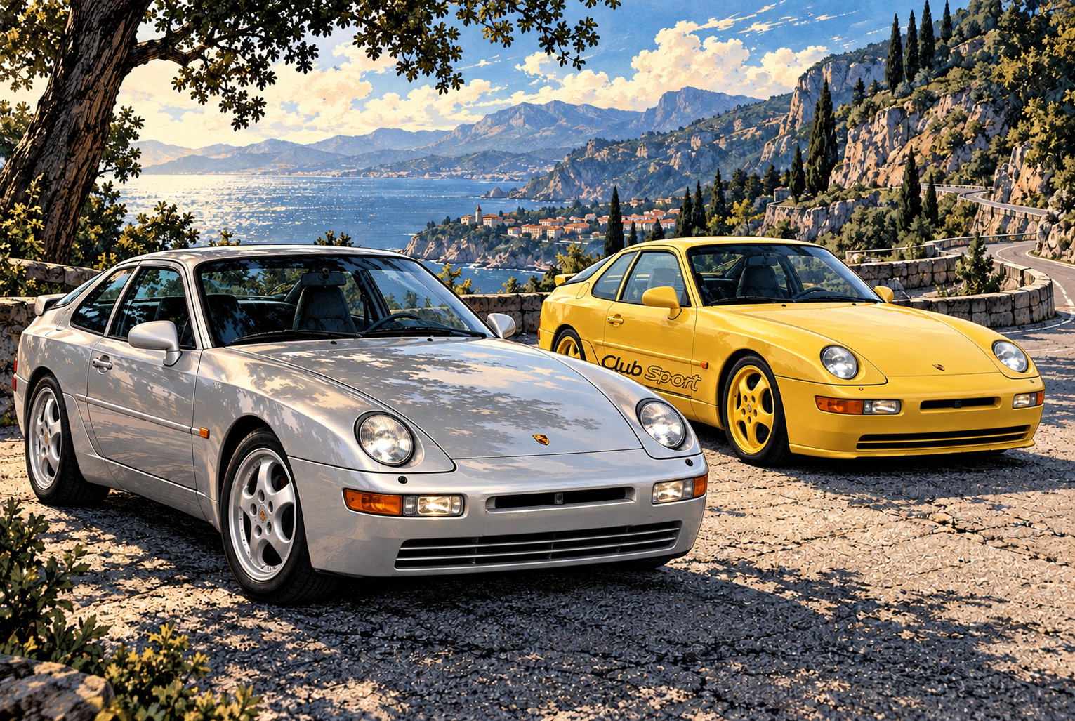 標準ポルシェ968と968 Club Sportを比較するAI生成イメージ