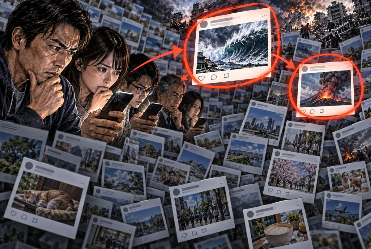 SNSで一致した事例だけが注目される確証バイアスを表現したイメージ
