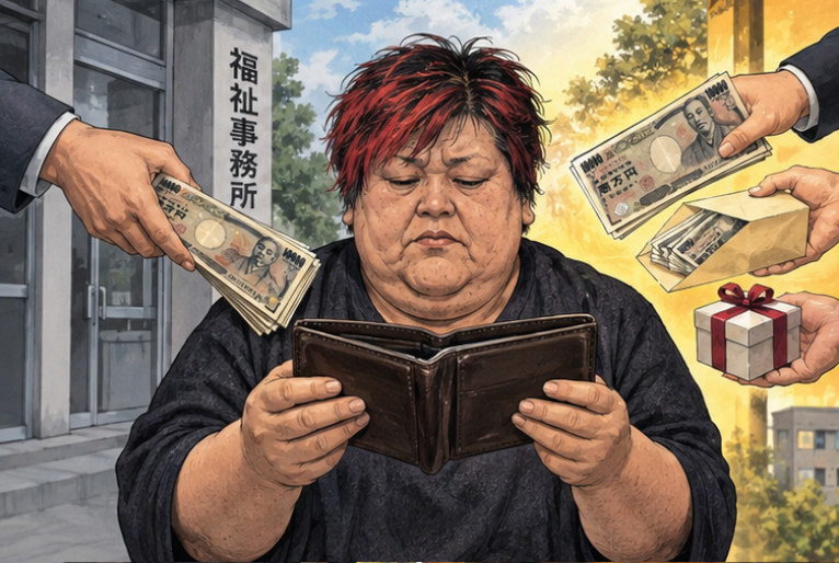 保護費を節約して残した金と外部から受け取る金の違いを表したAI生成イメージ