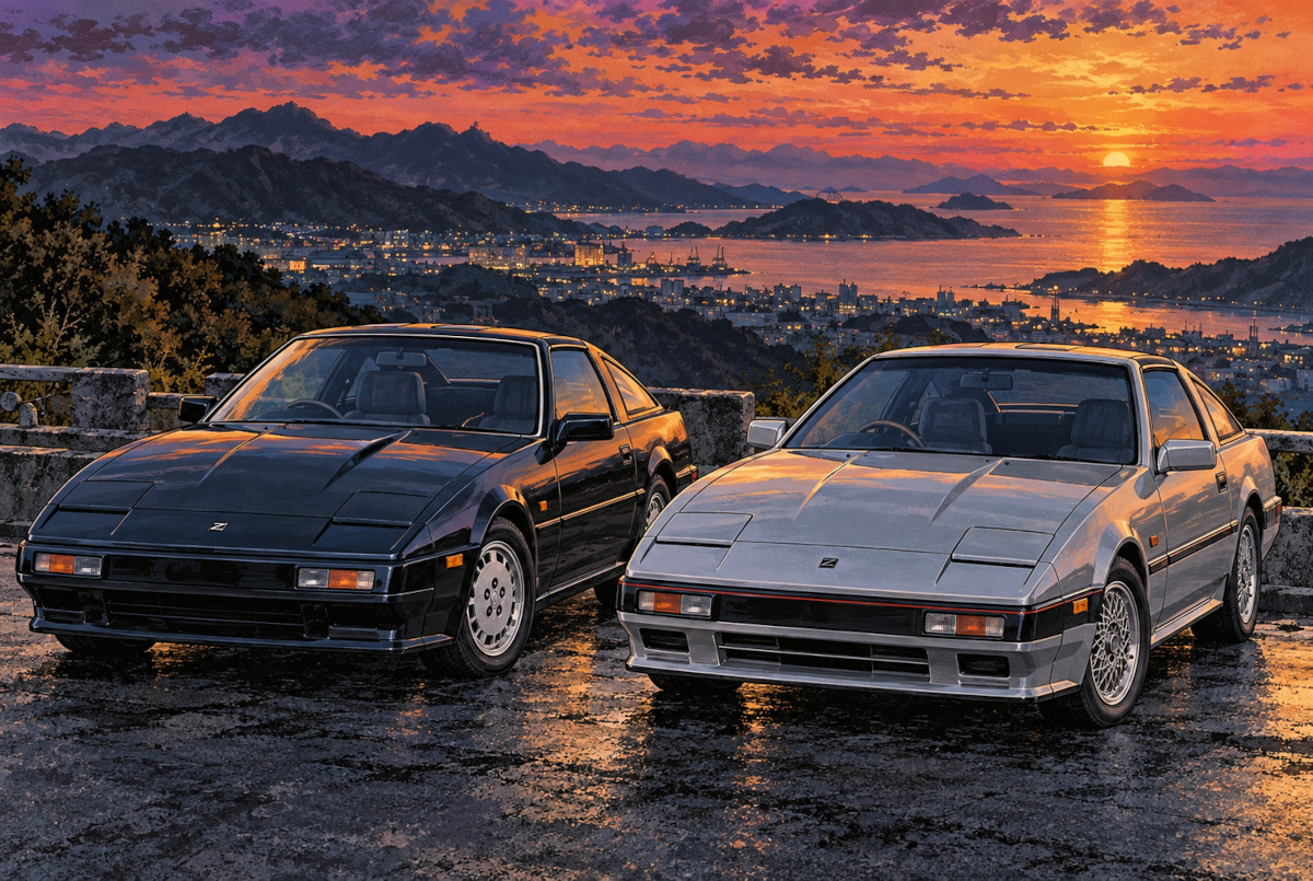 Z31世代のV6搭載車とRB20DET直6搭載車を対比したAI生成イメージ