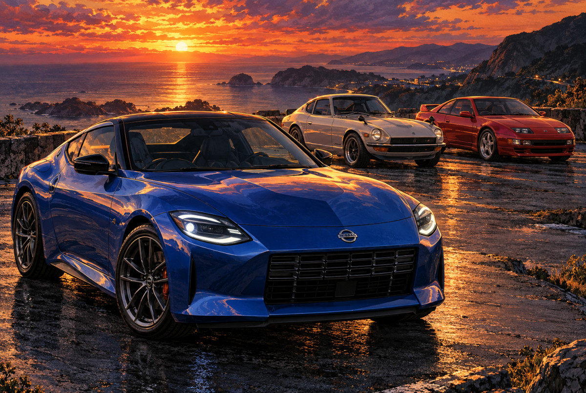 RZ34型フェアレディZとS30型、Z32型の系譜を表現したAI生成イメージ