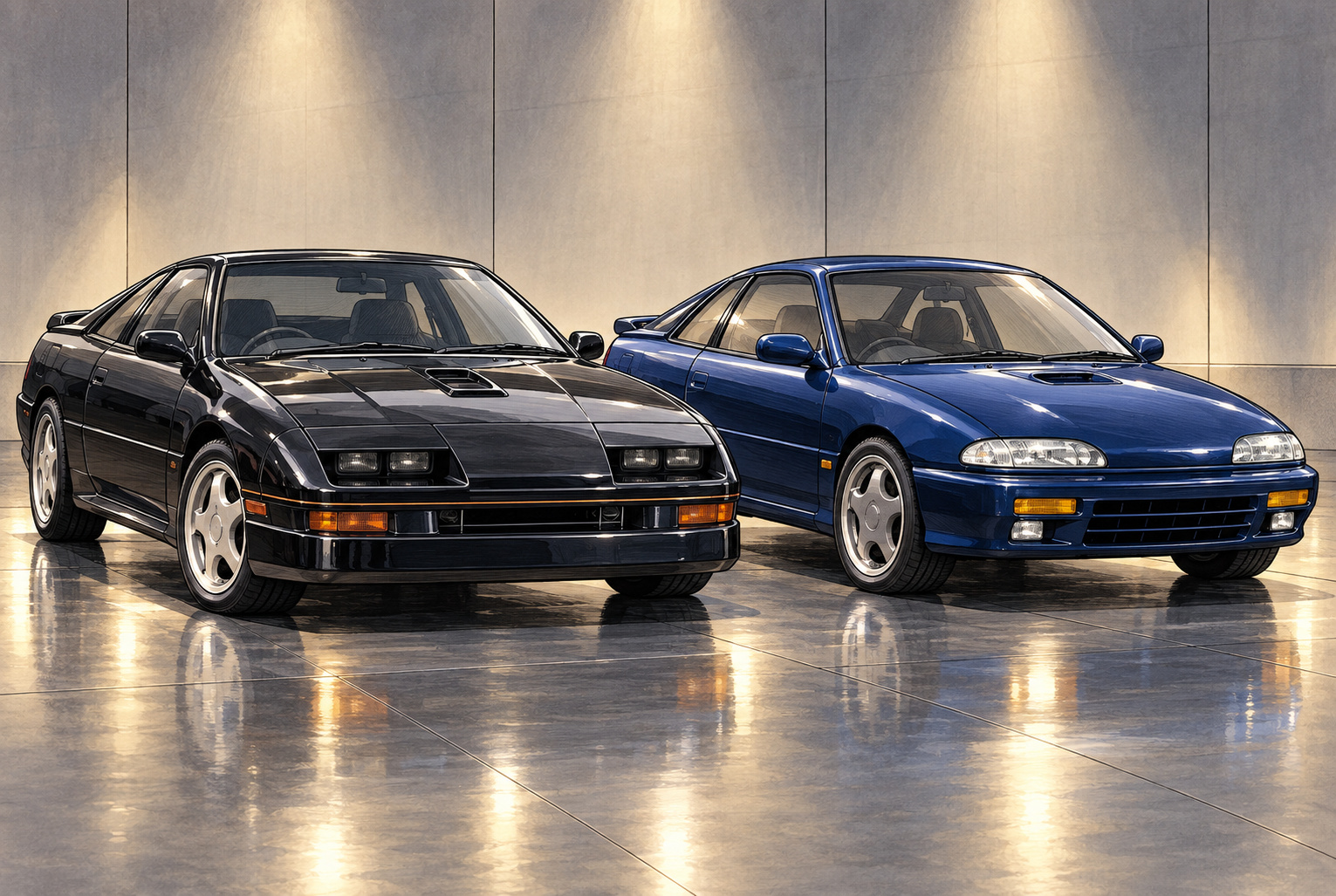 PAネロ160Rとジェミニ・クーペ イルムシャーRを並べたAI生成比較画像