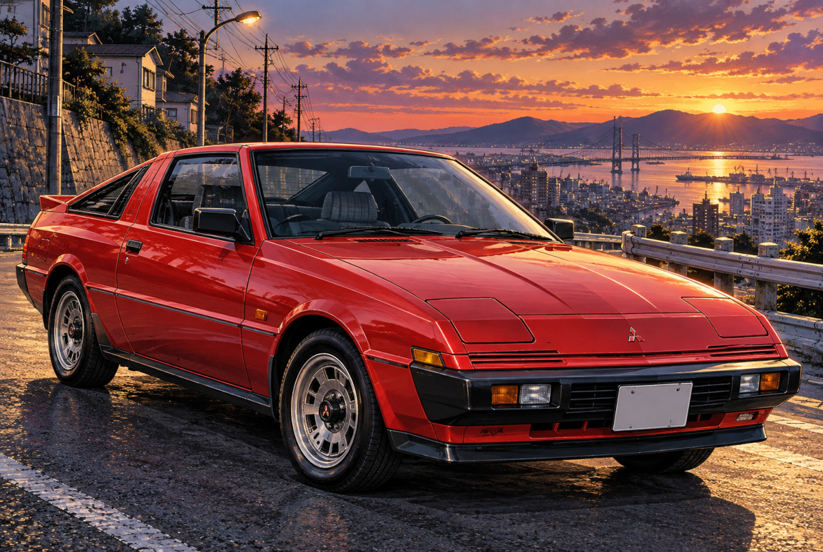 1982年型三菱スタリオンのナローボディをイメージした赤いスポーツクーペのイラスト